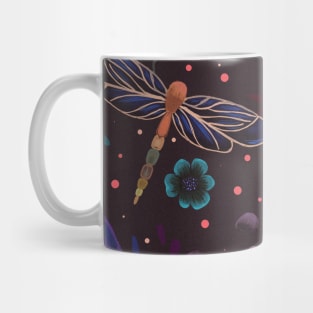 Dragonflies and plants night elegant seamless pattern handmade illustration painting Mug